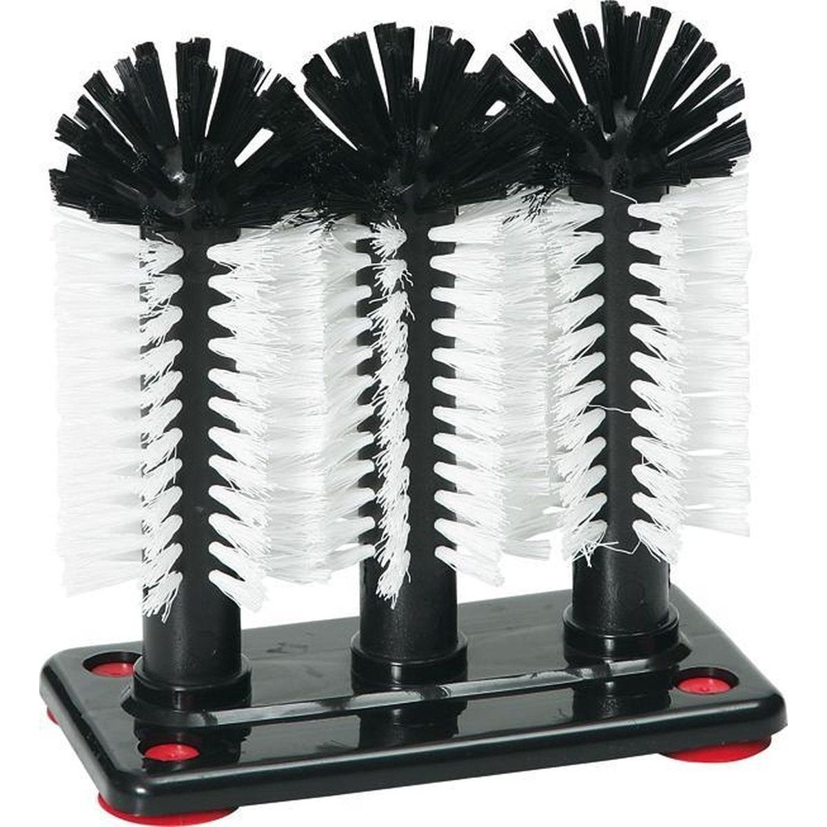 Glazenspoelborstel met 3 Nylon Borstels – Zuignapvoet voor Spoelbak – Ø 17 cm x 17,5 cm – Krasvrije Reiniging voor Bierglazen, Wijnglazen & Mokken – Horecakwaliteit