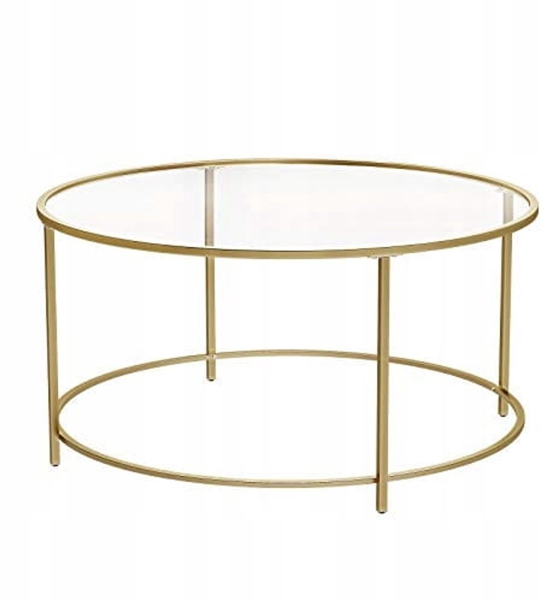 VASAGLE LGT21G Ronde Bijzettafel Goud - Salontafel met Gehard Glazen Blad en Metalen Frame - Moderne Accenttafel voor Woonkamer Slaapkamer Hal of Kantoor - Gouden Tafel 55 x 55 x 55 cm
