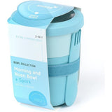 Amuse Life Lunchpot Ontbijtbeker – Ontbijt- en Lunchpot met 2 Compartimenten – 500ml + 150ml – Inclusief Spork en Elastische Band – Handig, Lekvrij en Stijlvol – Blauw – Voor School, Werk en Onderweg
