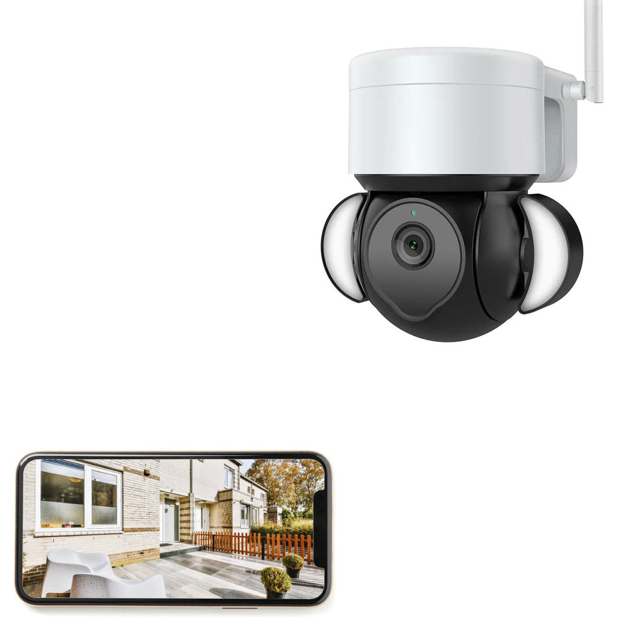 Uitgebreide Outdoor 5MP PTZ WiFi Bewakingscamera - IP66 Waterdicht - Compatibel Met App - Met Tweerichtingsaudio - Menselijke Detectie & Schijnwerper - Wit