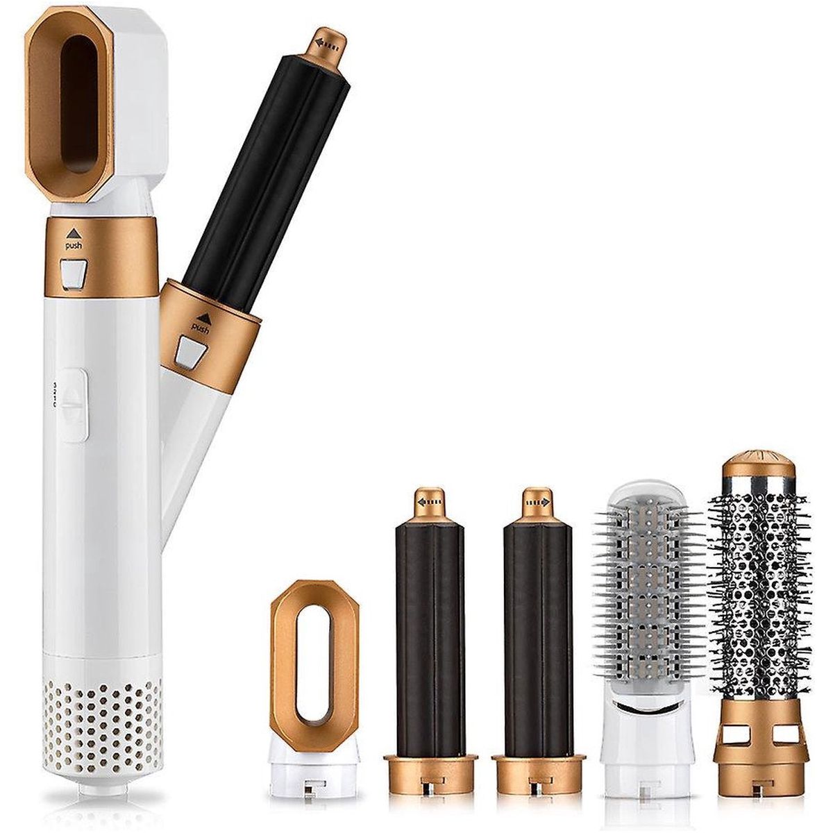 Glamoureuze Fineza Multistyler V4: 5-in-1 Haarstyling Innovatie in Chique Wit & Goud - Voor Elke Stijl, Elke Dag!
