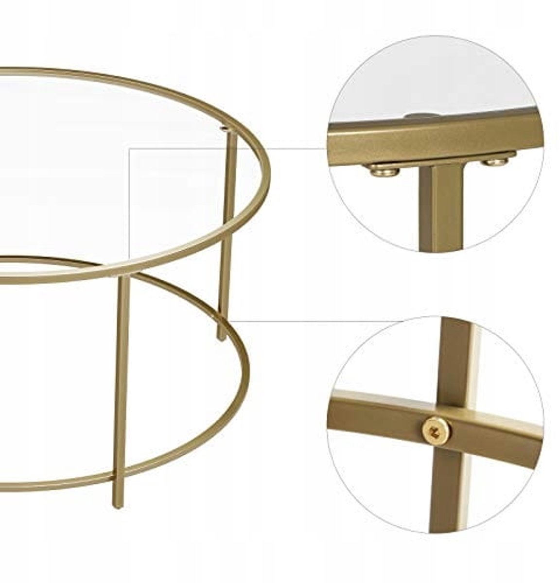 VASAGLE LGT21G Ronde Bijzettafel Goud - Salontafel met Gehard Glazen Blad en Metalen Frame - Moderne Accenttafel voor Woonkamer Slaapkamer Hal of Kantoor - Gouden Tafel 55 x 55 x 55 cm