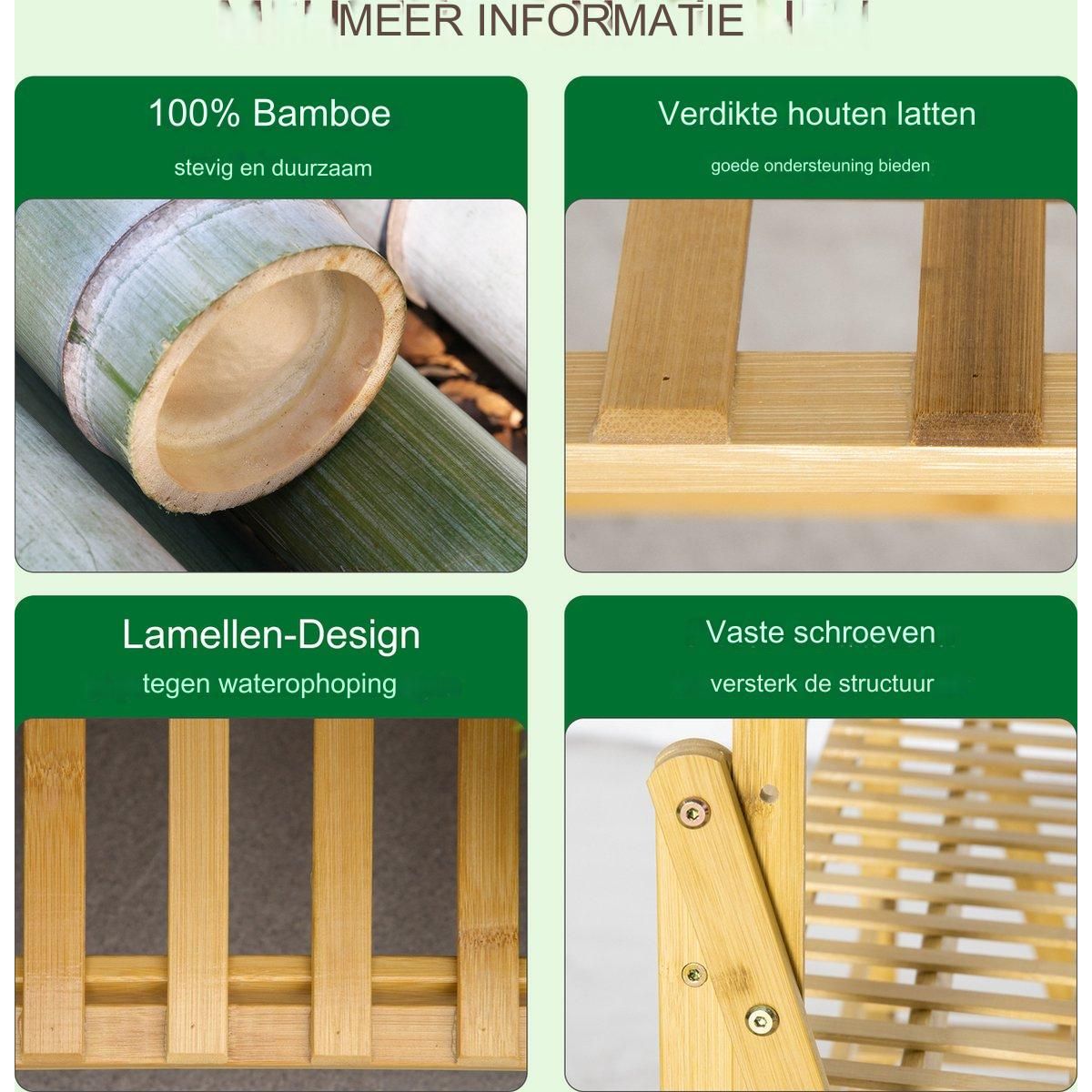 Bamboe Plantenrek – 3-Laags Opvouwbare Plantenstandaard – Plantentrap met Ophangrek – Bloementrap voor Binnen & Buiten – Houten Plantenhouder – Decoratief Bloemenrek – 100 x 40 x 96 cm – Inclusief Tuingereedschap & Haken – Ruimtebesparend & Stevig