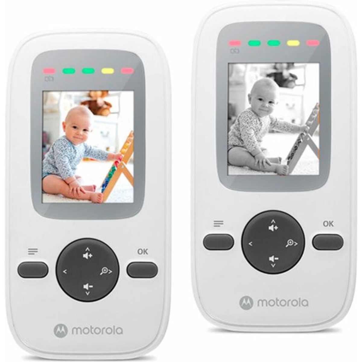 Motorola VM481 video babyfoon – baby monitor met camera – 2 inch kleurenscherm – infrarood nachtzicht – digitale zoom – draadloze babybewaking – bereik tot 300 meter – ouderunit met display – compacte babycamera set wit