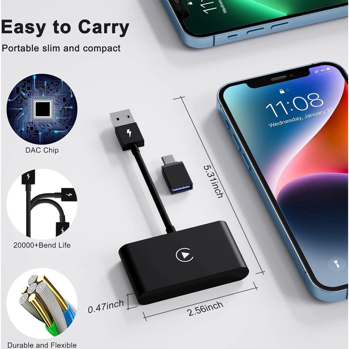 Draadloze CarPlay Adapter voor iPhone – 5GHz WiFi & Bluetooth – Automatische Verbinding, Plug & Play Wireless Apple CarPlay Dongle – Geschikt voor Auto’s vanaf 2017 & iOS 10 of hoger – Snel, Compact & Stabiel – Voor Navigatie, Muziek & Spraakbesturing