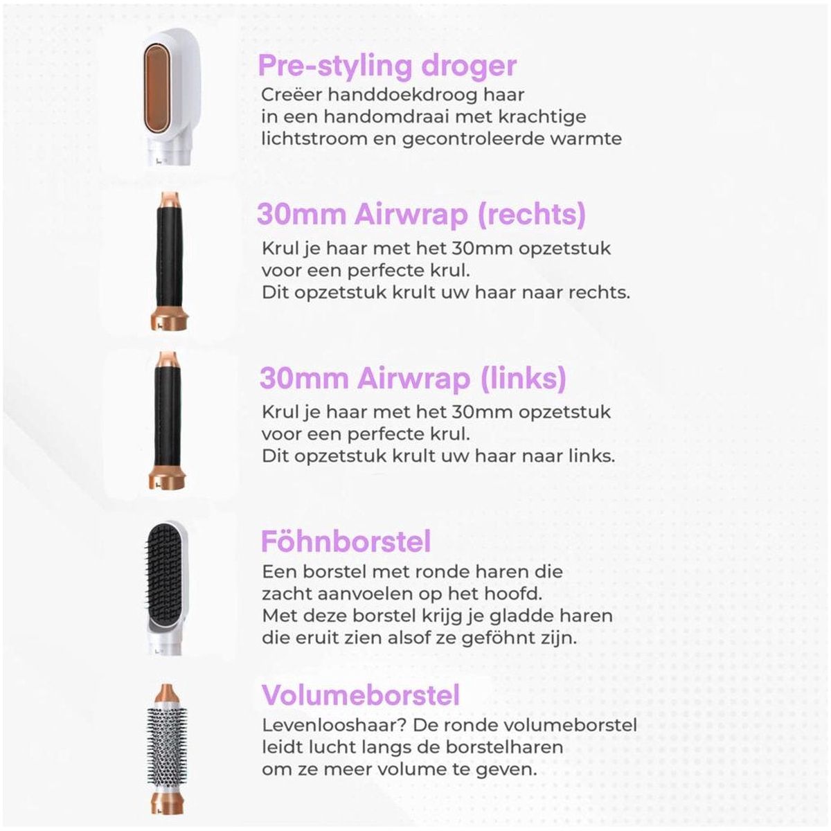 Glamoureuze Fineza Multistyler V4: 5-in-1 Haarstyling Innovatie in Chique Wit & Goud - Voor Elke Stijl, Elke Dag!