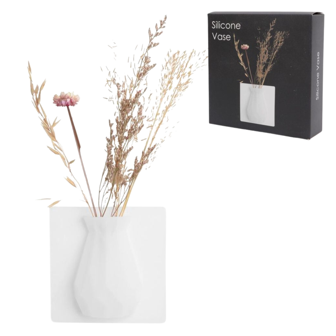 SENZA Siliconen Vaas – Ophangbaar Op Gladde Oppervlakken – Wit – 15x15x4 cm – Geschikt Voor Echte Bloemen En Droogbloemen