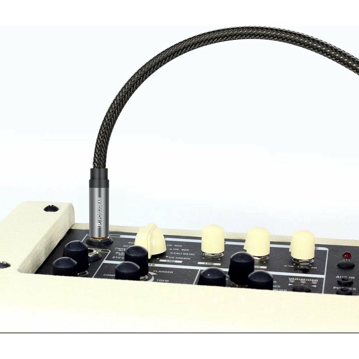 1 Meter - Hoogwaardige Aux Kabel - 6.3mm naar 6.3mm Audiokabel - 6.3 mm Jack kabel - Audio Jack - Instrumentkabel - Stereo - Connector - Nylon Gevlochten - Geluidsbescherming - voor Versterker Gitaar, Basgitaar, Toetseninstrument - Grijs