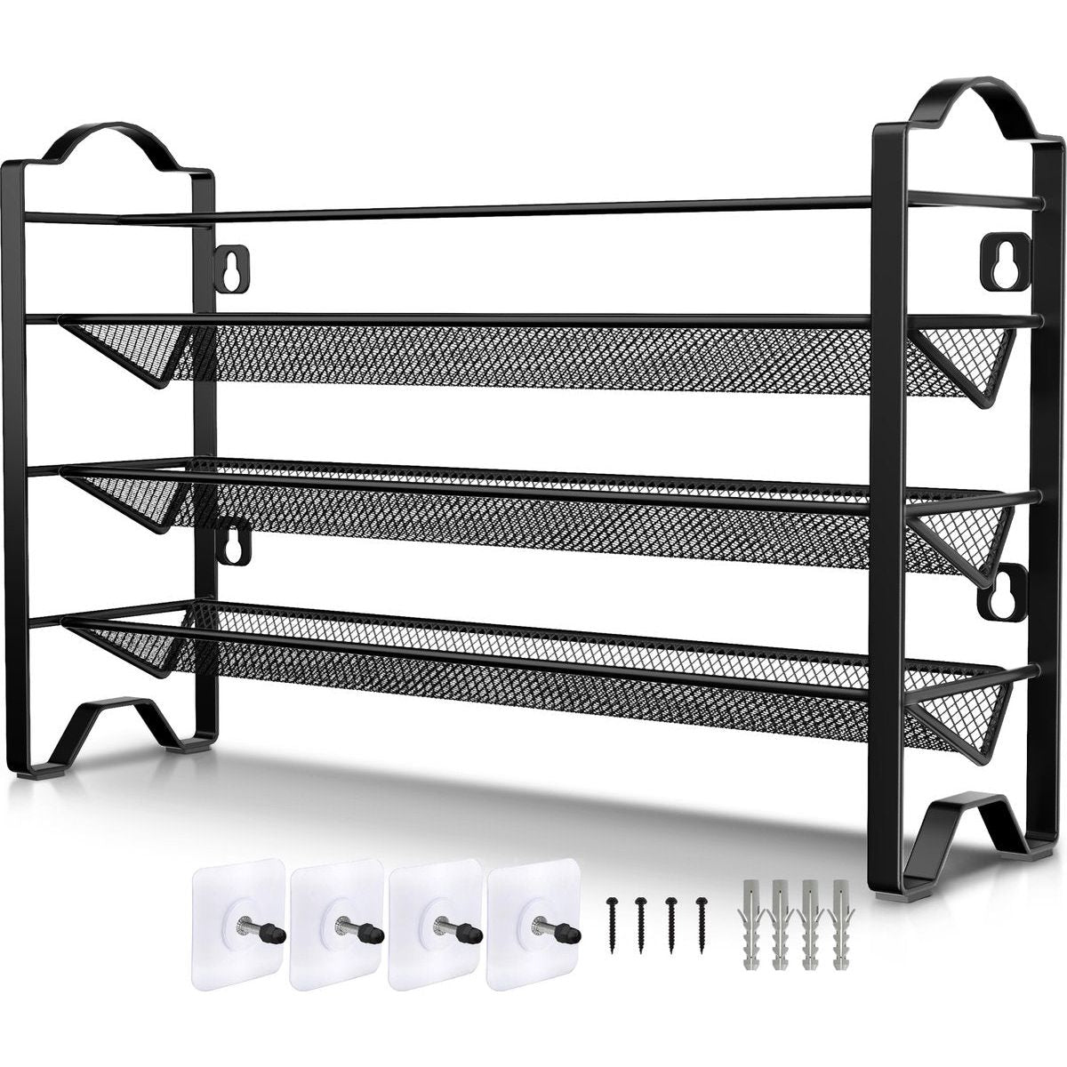 2 Stuks - Wandrek Kruidenrek – Staand of Hangend Kruidenrek – 8 Lagen – Ruimte voor 24 Potjes – Metaal – Zwart – Keuken Organizer voor Specerijen en Kruiden – Kruidenhouder voor Wand of Kastdeur – Industrieel Design