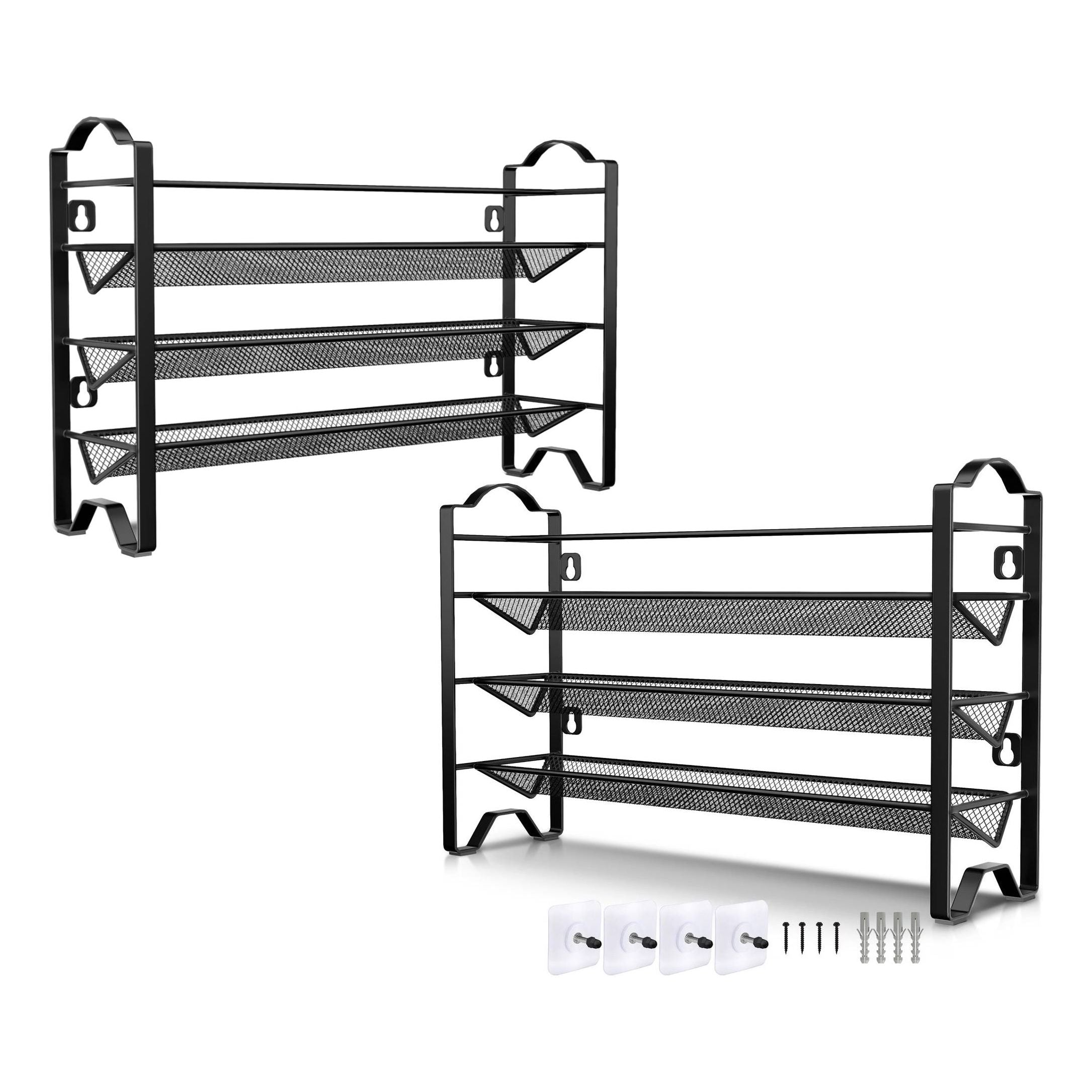 2 Stuks - Wandrek Kruidenrek – Staand of Hangend Kruidenrek – 8 Lagen – Ruimte voor 24 Potjes – Metaal – Zwart – Keuken Organizer voor Specerijen en Kruiden – Kruidenhouder voor Wand of Kastdeur – Industrieel Design