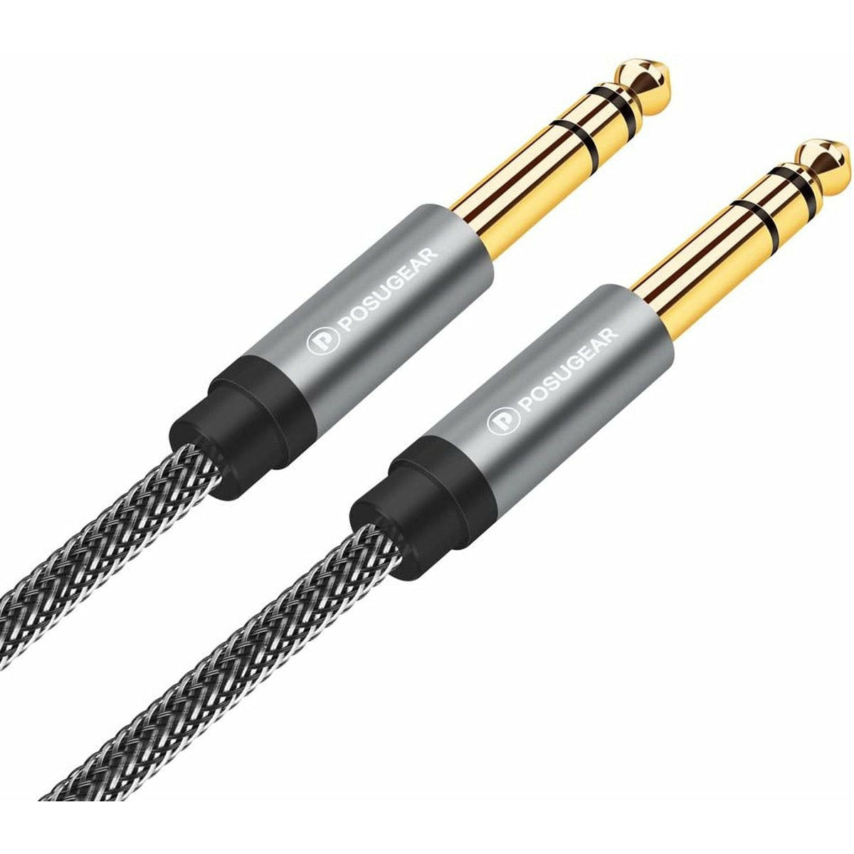 1 Meter - Hoogwaardige Aux Kabel - 6.3mm naar 6.3mm Audiokabel - 6.3 mm Jack kabel - Audio Jack - Instrumentkabel - Stereo - Connector - Nylon Gevlochten - Geluidsbescherming - voor Versterker Gitaar, Basgitaar, Toetseninstrument - Grijs
