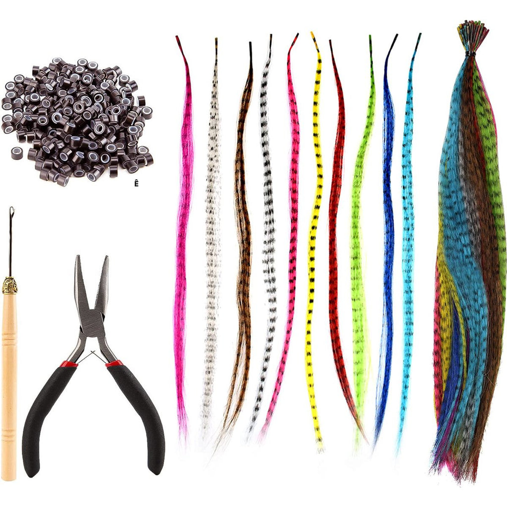 Synthetische Haarverlengingsset - Met 52 Synthetische Stick-Tip - Inclusief Gereedschap - Haarverlengingen - Extensions - 100 Kralen - Met Tang en Haak - Heldere & Mooie Gemengde Kleuren