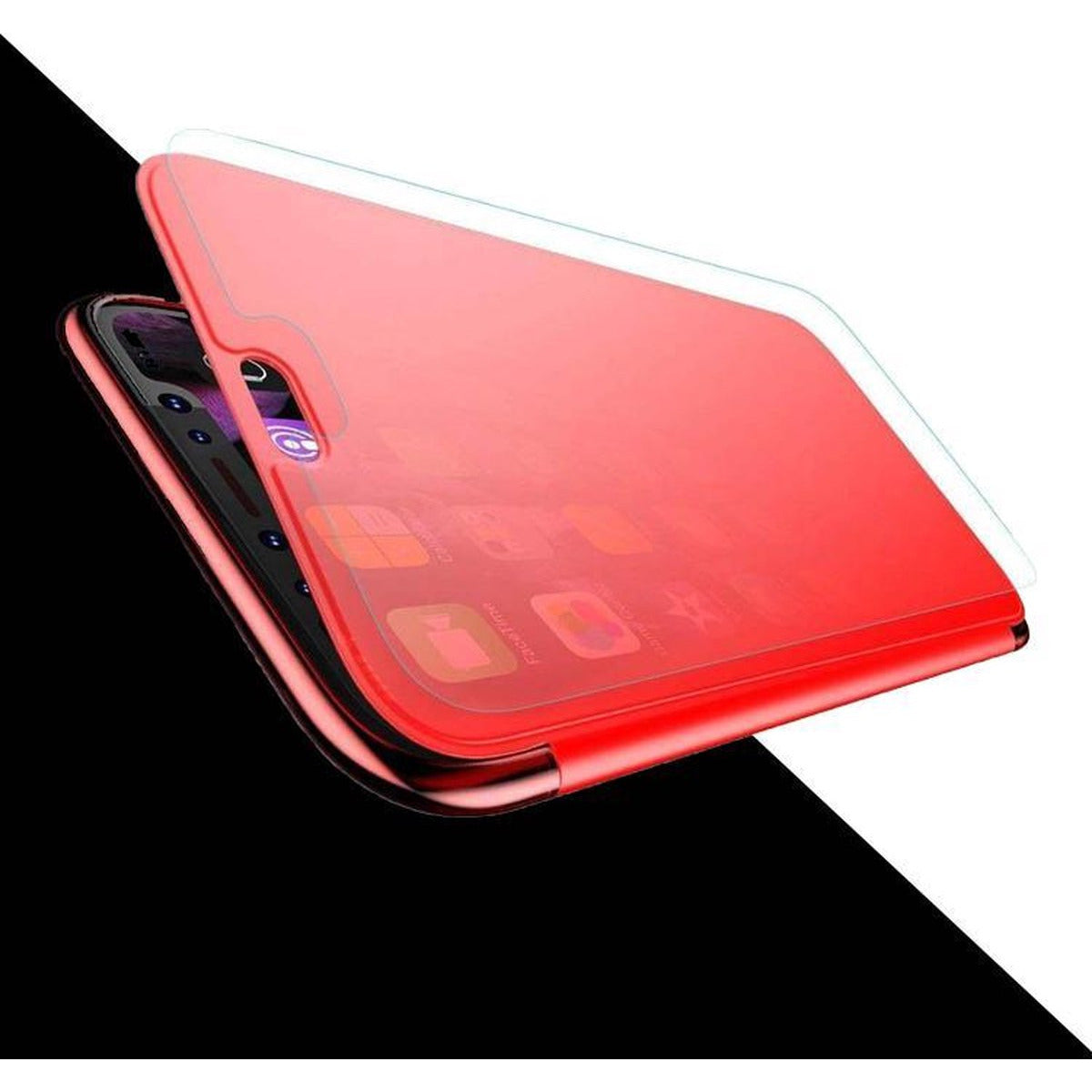 iPhone X / XS hoesje wallet 2 in 1 - Flip case -Visible and Touchable Glass Case - Rood