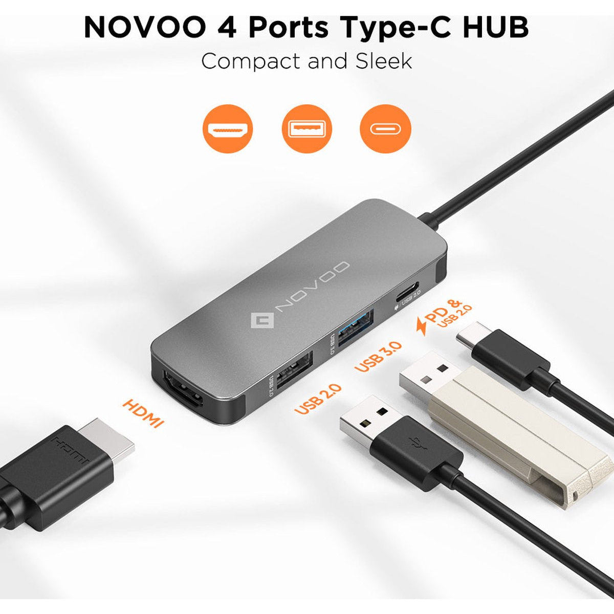 Novoo 4 In 1 Usb C Hub - 4K Ultra HD - Type C - 100W Pd - Thunderbolt 3 Adapter - Laptop hubs Aluminium