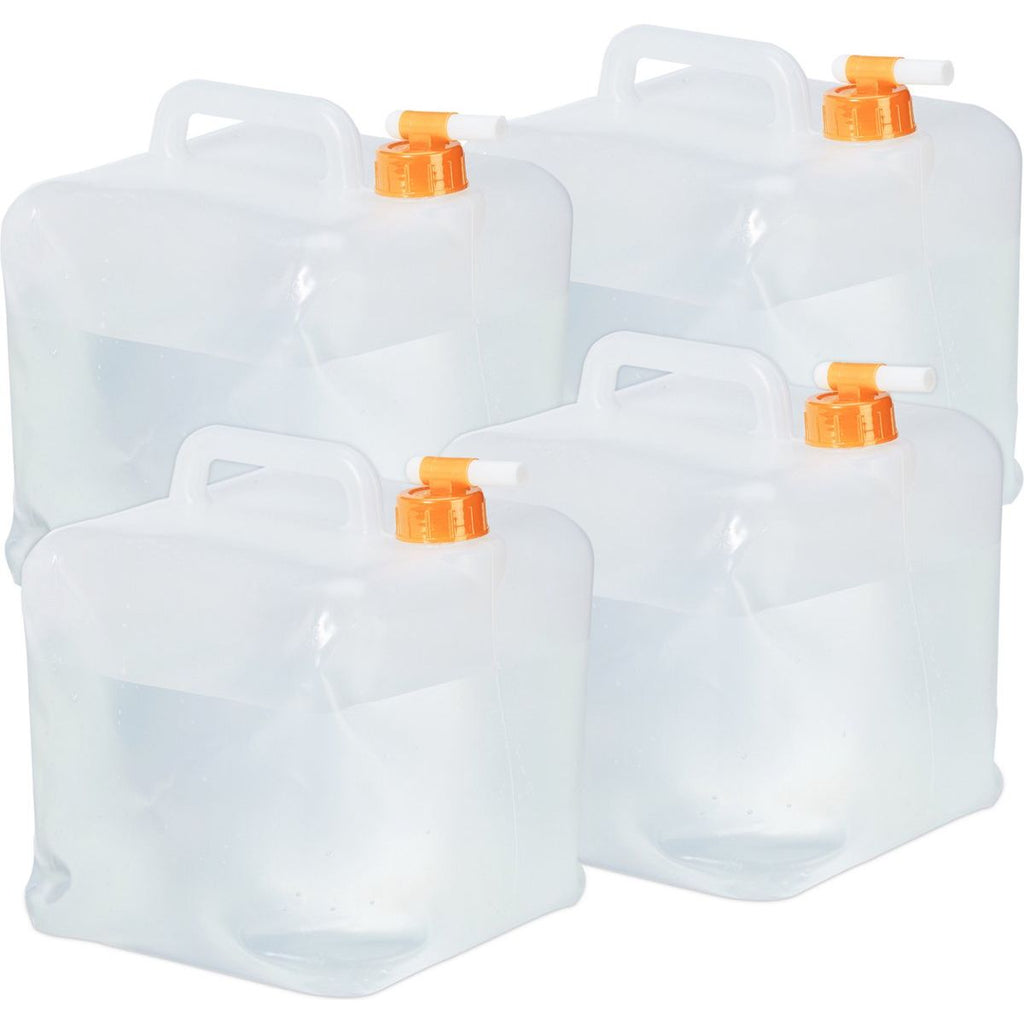 4 Stuks Opvouwbare Jerrycan - Watercontainer - Watertank Met Kraan - Opvouwbare Waterzak - Drinkwater Container - Opklapbare Water Tank - Draagbare Waterzak Met Handvat - Schroefdop - Tapkraan - BPA Vrij - Inhoud 5L 10L 15L 20L - Compact Opvouwbaar