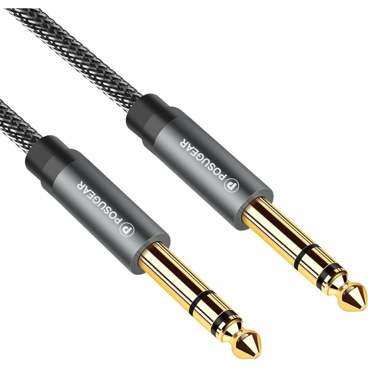 1 Meter - Hoogwaardige Aux Kabel - 6.3mm naar 6.3mm Audiokabel - 6.3 mm Jack kabel - Audio Jack - Instrumentkabel - Stereo - Connector - Nylon Gevlochten - Geluidsbescherming - voor Versterker Gitaar, Basgitaar, Toetseninstrument - Grijs