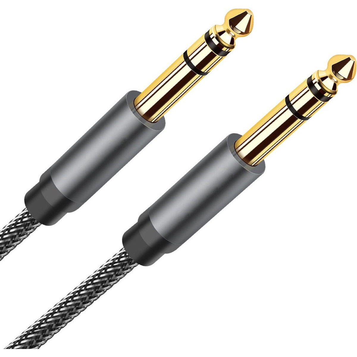 1 Meter - Hoogwaardige Aux Kabel - 6.3mm naar 6.3mm Audiokabel - 6.3 mm Jack kabel - Audio Jack - Instrumentkabel - Stereo - Connector - Nylon Gevlochten - Geluidsbescherming - voor Versterker Gitaar, Basgitaar, Toetseninstrument - Grijs