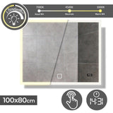 LED Badkamerspiegel - 100x80 cm - Met Touchsensor, Digitale Klok &amp; Dimfunctie - Kopervrij Glas - Dimbare LED-Verlichting - Warm/Koud Licht - Energieklasse A++ - Wandmodel - Slechts 31 mm Diep