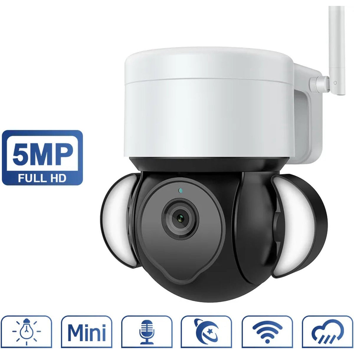 Uitgebreide Outdoor 5MP PTZ WiFi Bewakingscamera - IP66 Waterdicht - Compatibel Met App - Met Tweerichtingsaudio - Menselijke Detectie & Schijnwerper - Wit
