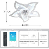 5-Blads Plafondventilator met Lamp – Dimbare Smart LED – 3 Ventilatorstanden – Afstandsbediening – Modern Design – Voor Woonkamer, Keuken of Slaapkamer – Ø 60 cm – Wit