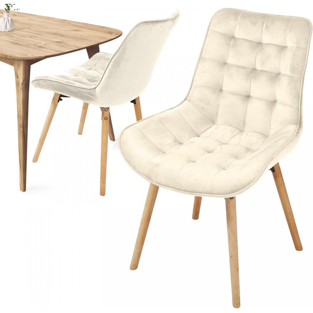 2 Stuks – Eetkamerstoelen – Velvet Fluwelen Stoelen – Gestoffeerde Keukenstoelen – Houten Poten – Comfortabele Zitting – Moderne Stoelenset – Set van 2 – Crème Kleur – Zachte Stof – Eetkamer – Woonkamer – Slaapkamerstoelen