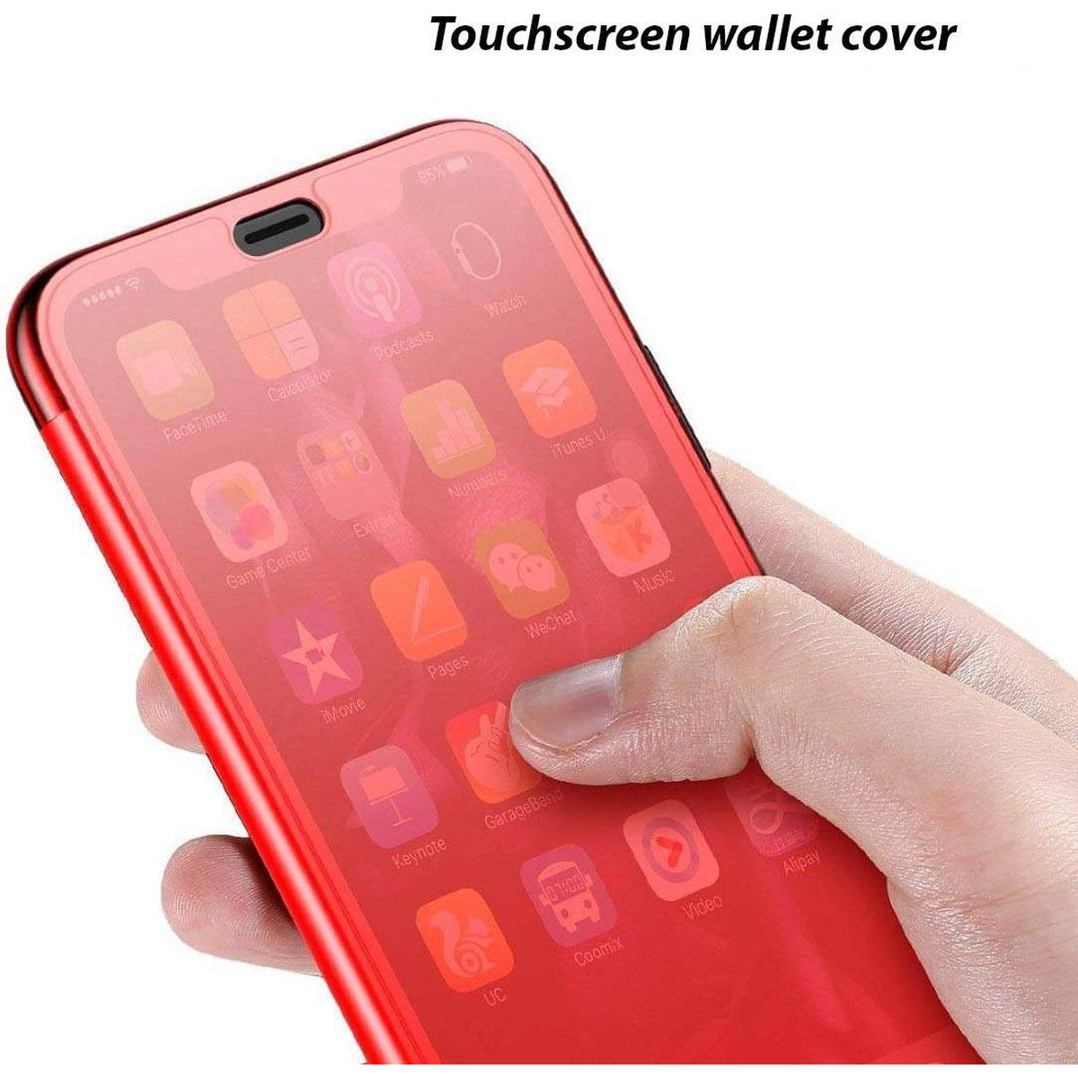 iPhone X / XS hoesje wallet 2 in 1 - Flip case -Visible and Touchable Glass Case - Rood
