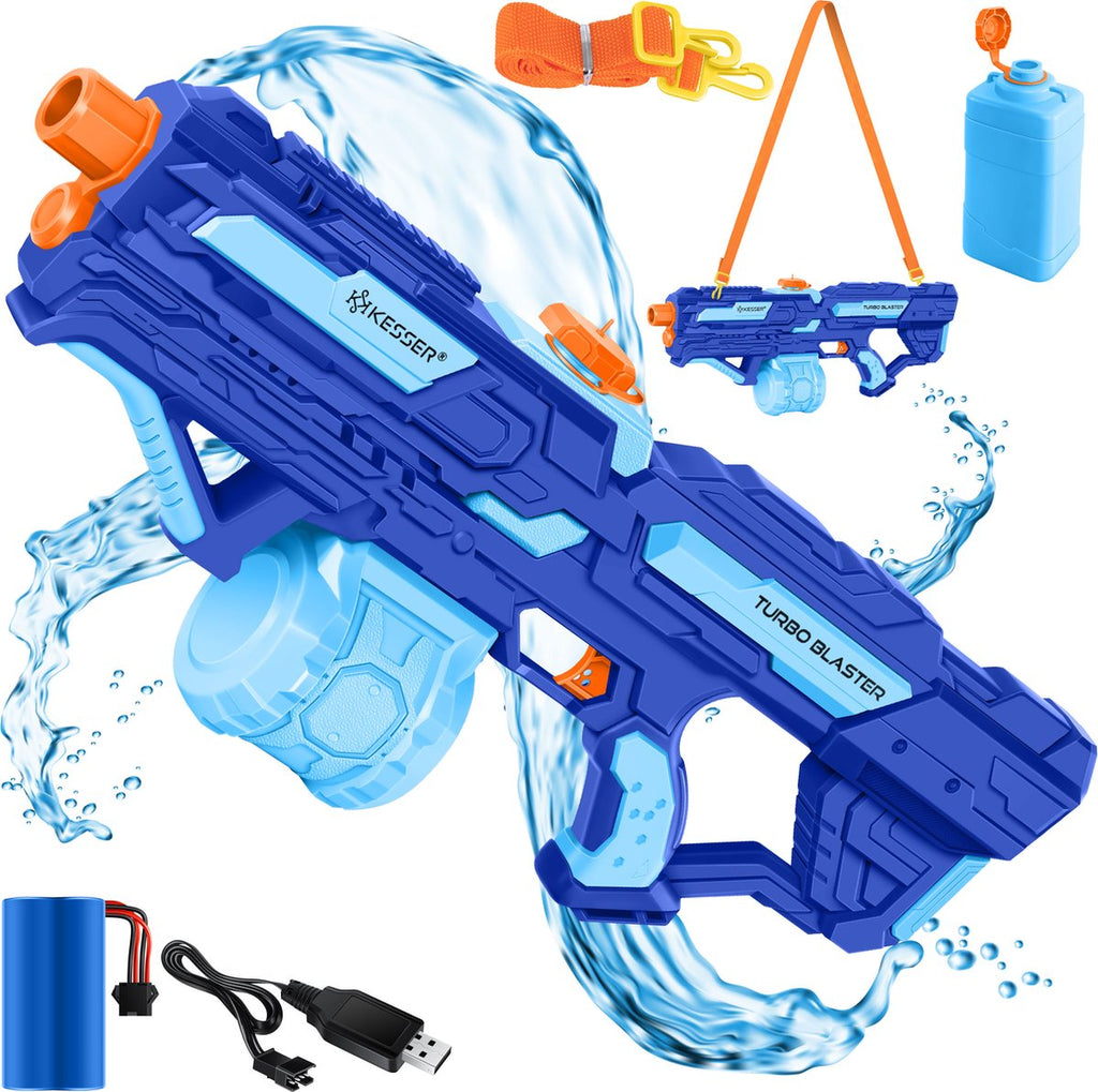 Elektrisch Waterpistool met Oplaadbare Batterij - 1000 ml Tank + 600 ml Extra Tank - Krachtige Watergun met 8m Bereik - Spuitpistool voor Kinderen en Volwassenen - Marineblauw/Lichtblauw - Perfect Buitenspeelgoed voor de Zomer