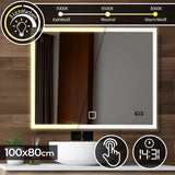 LED Badkamerspiegel - 100x80 cm - Met Touchsensor, Digitale Klok &amp; Dimfunctie - Kopervrij Glas - Dimbare LED-Verlichting - Warm/Koud Licht - Energieklasse A++ - Wandmodel - Slechts 31 mm Diep