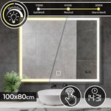 LED Badkamerspiegel - 100x80 cm - Met Touchsensor, Digitale Klok &amp; Dimfunctie - Kopervrij Glas - Dimbare LED-Verlichting - Warm/Koud Licht - Energieklasse A++ - Wandmodel - Slechts 31 mm Diep