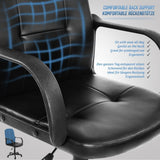Luxe Bureaustoel Met Kunstleren Bekleding – Ergonomische Draaistoel Met Armleuningen En Wielen – In Hoogte Verstelbare Zitting – Zwart Kantoorstoel Voor Thuis Of Werkplek – 57,5 x 58 x 104 cm – Comfortabele Rugleuning 55 cm