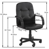 Luxe Bureaustoel Met Kunstleren Bekleding – Ergonomische Draaistoel Met Armleuningen En Wielen – In Hoogte Verstelbare Zitting – Zwart Kantoorstoel Voor Thuis Of Werkplek – 57,5 x 58 x 104 cm – Comfortabele Rugleuning 55 cm
