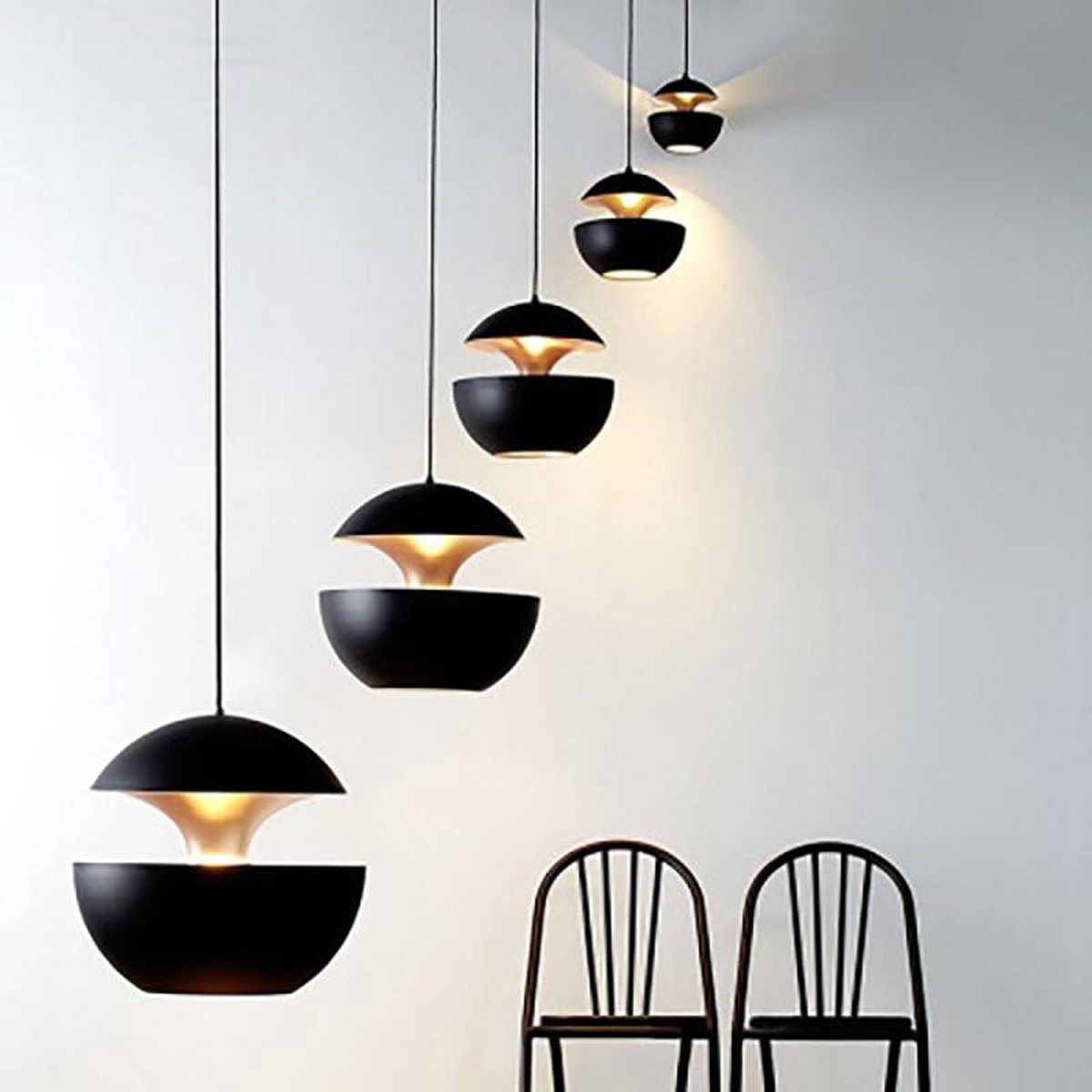 Vintage-Industrieel-Hanglamp - Zwart-Aluminium-Kap - E27-Fitting - Verstelbare-Kabel-150cm - Ø35cm - Zonder-Lichtbron - Plafondlamp-Modern-Lichtarmatuur - Voor-Woonkamer-Eetkamer-Hal-Slaapkamer