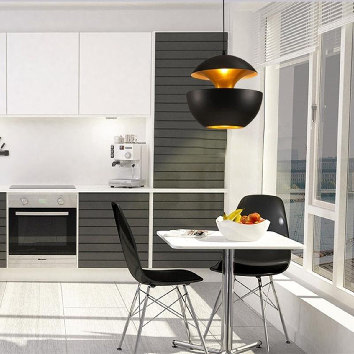 Vintage-Industrieel-Hanglamp - Zwart-Aluminium-Kap - E27-Fitting - Verstelbare-Kabel-150cm - Ø35cm - Zonder-Lichtbron - Plafondlamp-Modern-Lichtarmatuur - Voor-Woonkamer-Eetkamer-Hal-Slaapkamer