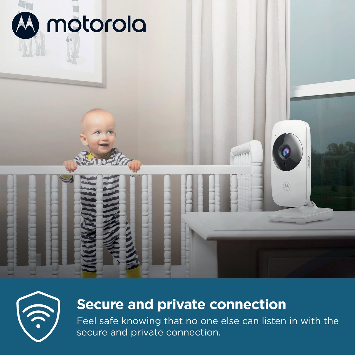 Motorola VM481 video babyfoon – baby monitor met camera – 2 inch kleurenscherm – infrarood nachtzicht – digitale zoom – draadloze babybewaking – bereik tot 300 meter – ouderunit met display – compacte babycamera set wit
