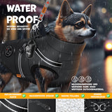 Hondenjas M – Hondenvest Met Harnas – Gewatteerde Winterjas Voor Honden – Waterdicht Gevoerd Vest – Met Reflecterende Strepen – D-Ring – Inclusief 45 Poepzakjes Met Dispenser – Warme Hondenvacht Voor Koud Weer – Zwart