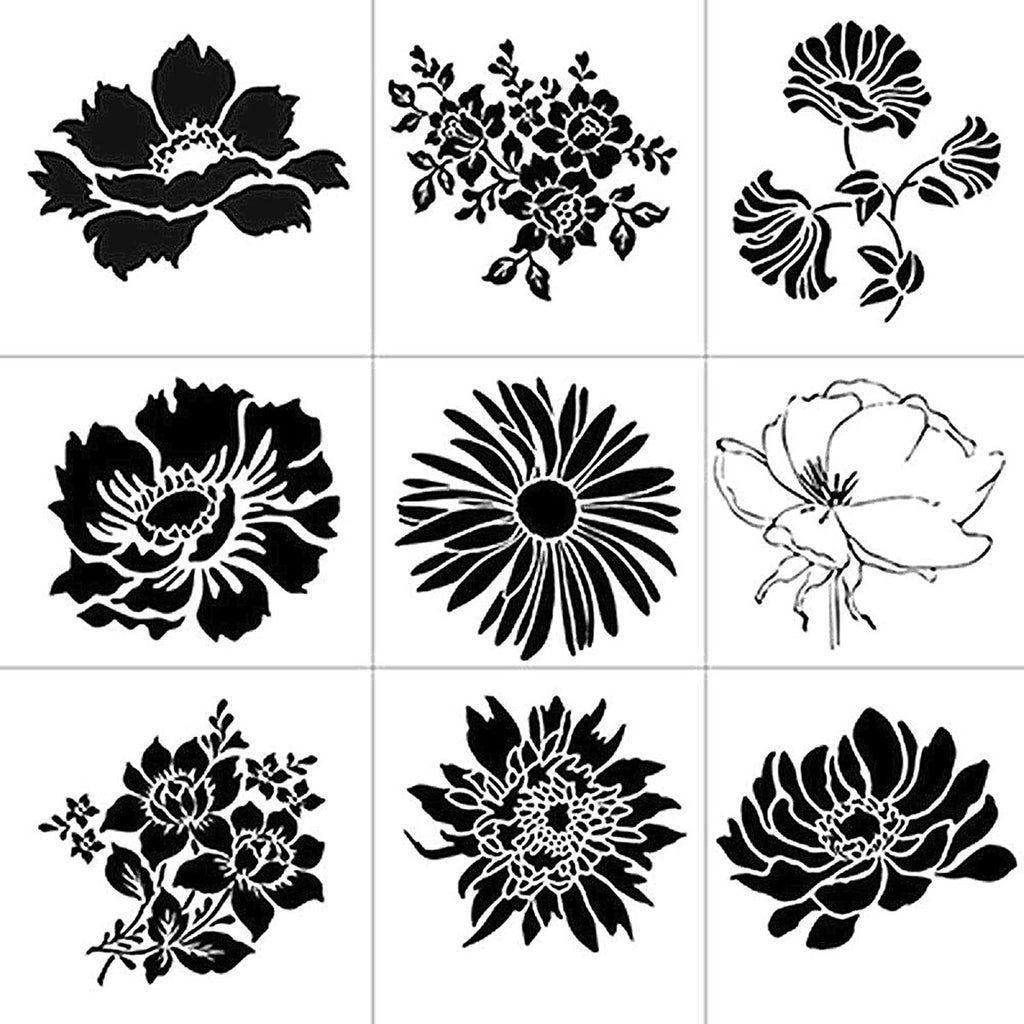 9 Stuks - Bloemen Schilder Sjabloon Set - Herbruikbare Stencils voor Bullet Journal, DIY Scrapbooking & Kunstprojecten - 14cm x 13cm - Wit