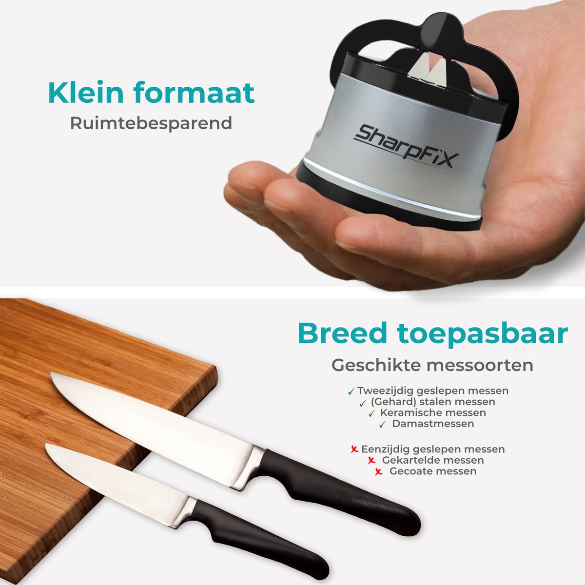 Sharpfix Messenslijper - Zuignap Slijper - H1313B - Keukenslijper met Zuigvoet - Handmatige Messenscherper - Zilver - Compact Slijpapparaat voor Messen en Keukenhulpmiddelen