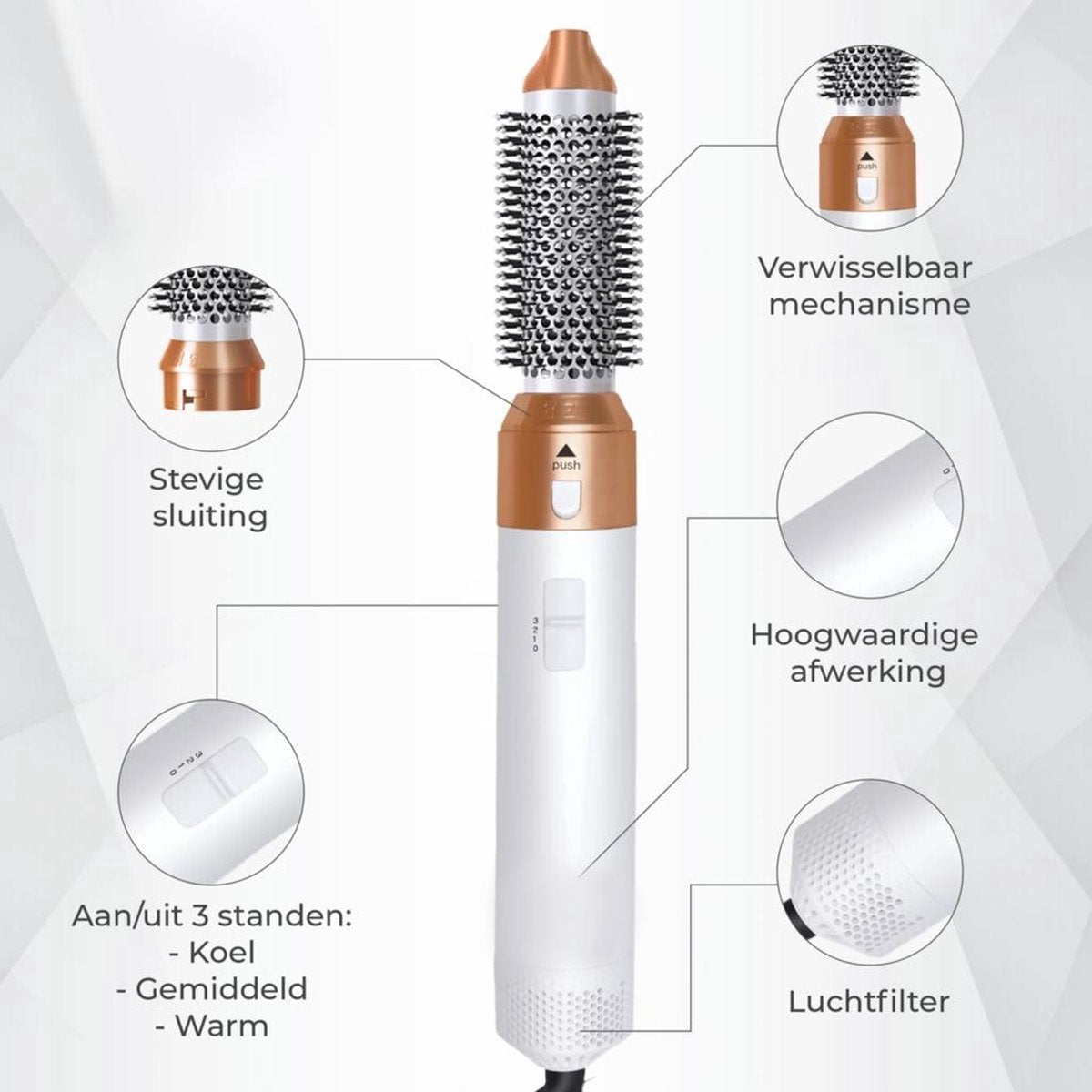 Glamoureuze Fineza Multistyler V4: 5-in-1 Haarstyling Innovatie in Chique Wit & Goud - Voor Elke Stijl, Elke Dag!