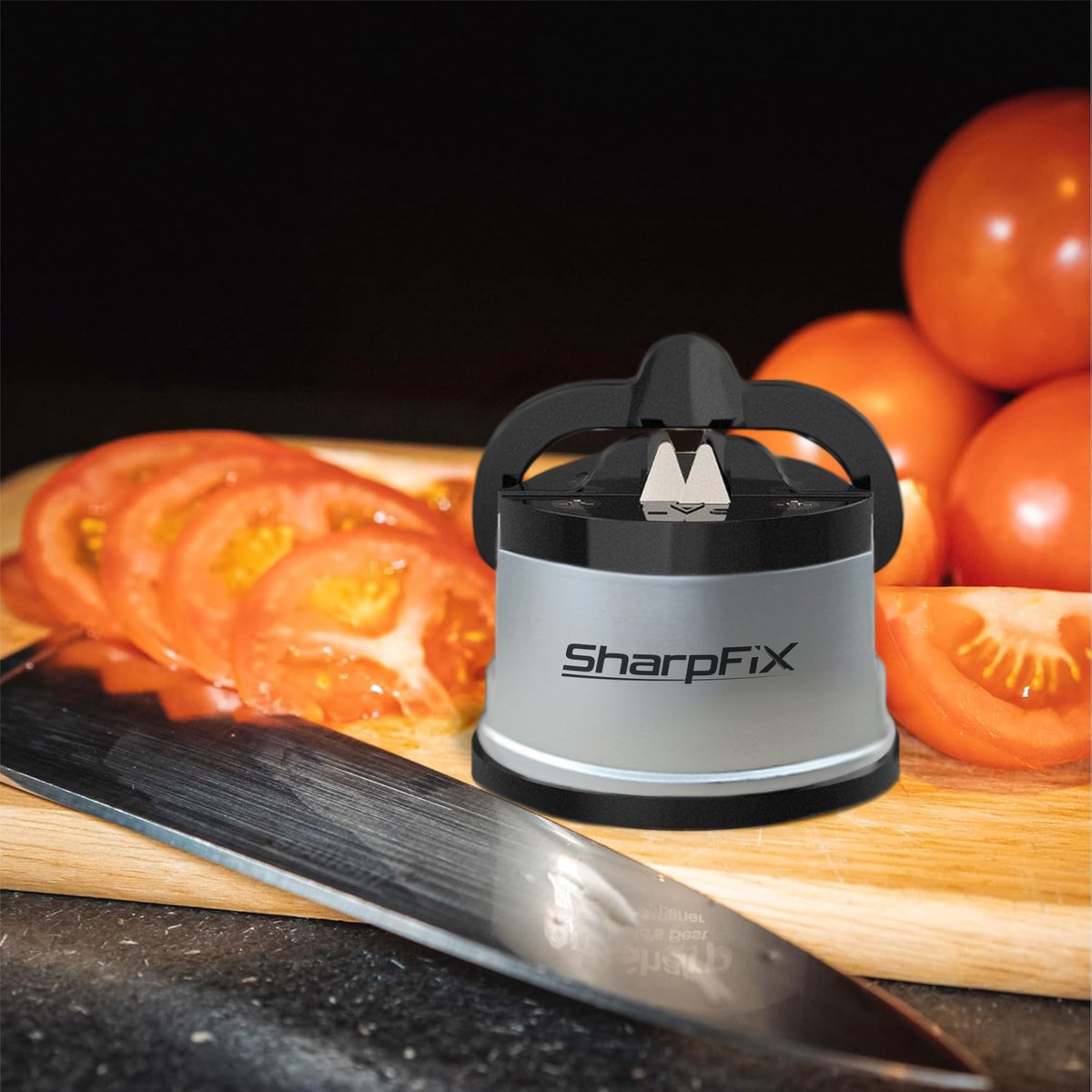 Sharpfix Messenslijper - Zuignap Slijper - H1313B - Keukenslijper met Zuigvoet - Handmatige Messenscherper - Zilver - Compact Slijpapparaat voor Messen en Keukenhulpmiddelen