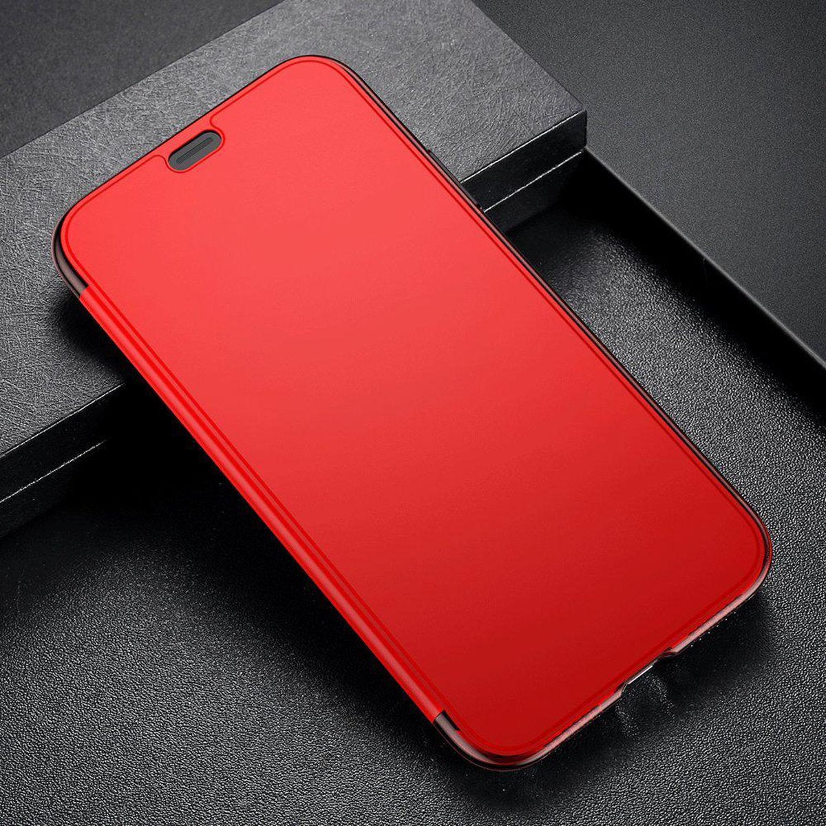 iPhone X / XS hoesje wallet 2 in 1 - Flip case -Visible and Touchable Glass Case - Rood