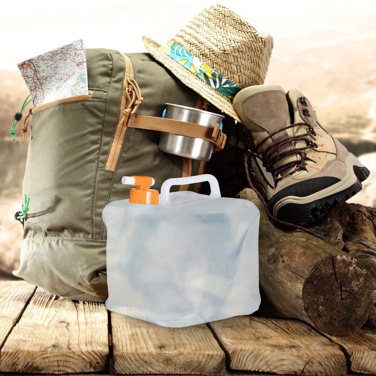 4 Stuks Opvouwbare Jerrycan - Watercontainer - Watertank Met Kraan - Opvouwbare Waterzak - Drinkwater Container - Opklapbare Water Tank - Draagbare Waterzak Met Handvat - Schroefdop - Tapkraan - BPA Vrij - Inhoud 5L 10L 15L 20L - Compact Opvouwbaar