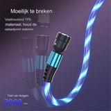 3-in-1 Magnetische Lichtgevende Oplaadkabel - 360° Draaiende LED Telefoonlader, Snel Oplaadsnoer Compatibel met iPhone, Type-C en Micro USB, Blauw, 1 Meter