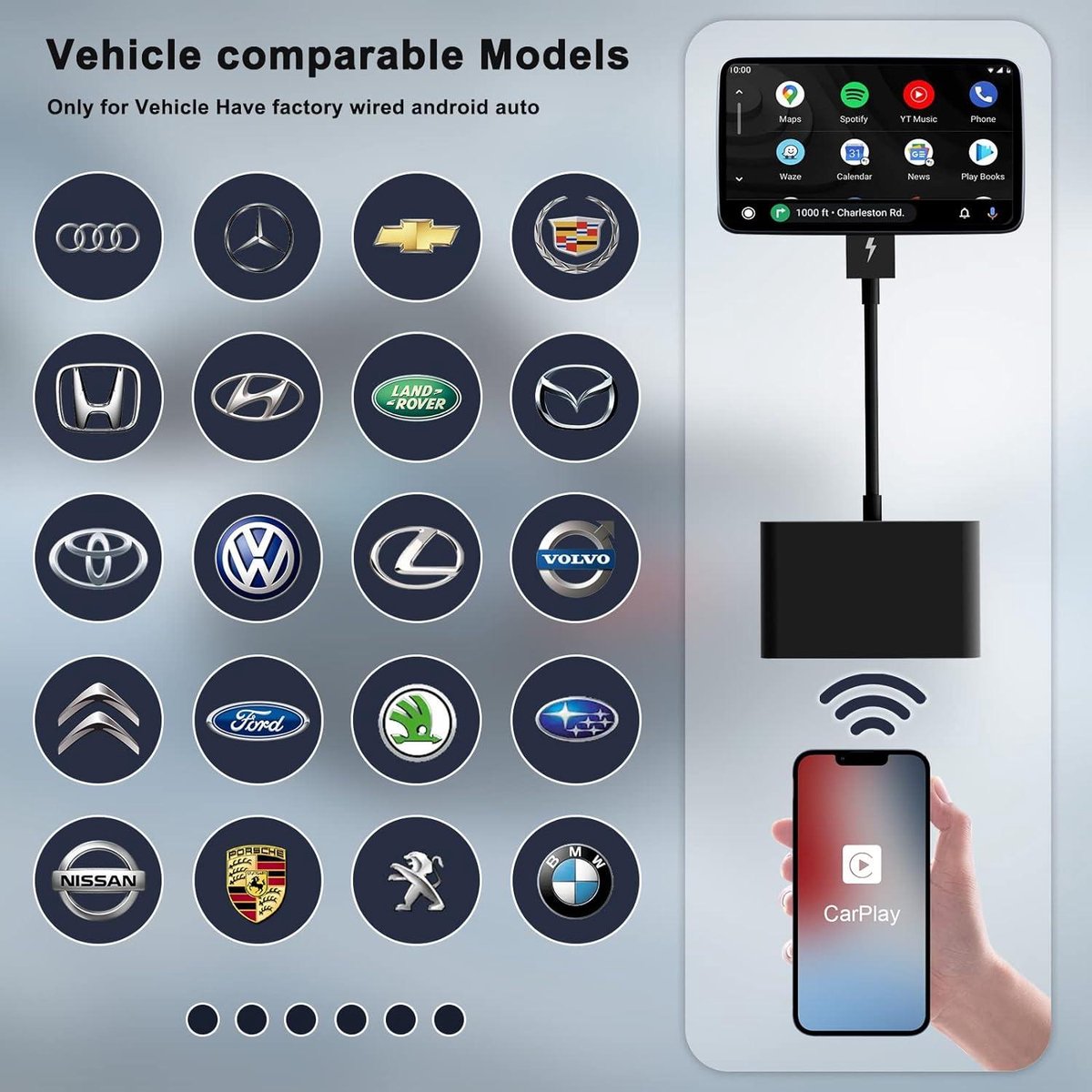 Draadloze CarPlay Adapter voor iPhone – 5GHz WiFi & Bluetooth – Automatische Verbinding, Plug & Play Wireless Apple CarPlay Dongle – Geschikt voor Auto’s vanaf 2017 & iOS 10 of hoger – Snel, Compact & Stabiel – Voor Navigatie, Muziek & Spraakbesturing