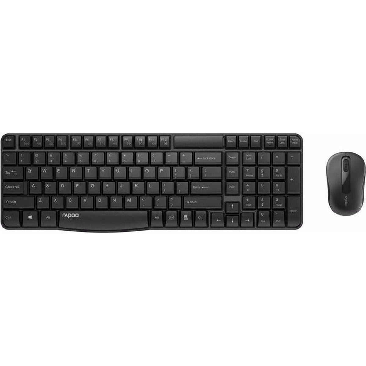 Draadloos Toetsenbord en Muis Set – AZERTY Indeling – Rapoo X1800S – Bluetooth Verbinding – Stil Toetsenbord met Sneltoetsen – Optische Muis – Energiezuinig – Zwart – Geschikt voor Windows en macOS