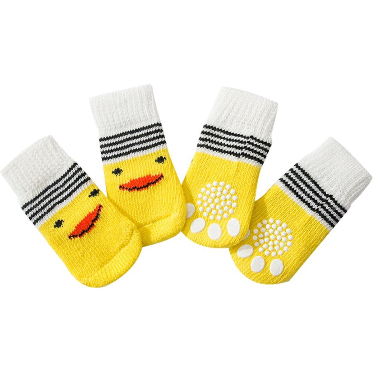 4 Stuks - Antislip Hondensokken - Schattige Huisdier Sokken - Bescherming voor Kleine en Middelgrote Honden - Modieuze en Functionele Pootbescherming - Stretch Materiaal - Eendjes - Geel - Maat L