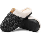 Memory Foam Pantoffels - Pluche Fleece Gevoerde Huisschoenen - Huisslippers - Voor Binnen- en Buiten - Duurzame Anti- Slip Zool - Warm - Maat 44/45 - Unisex - Zwart