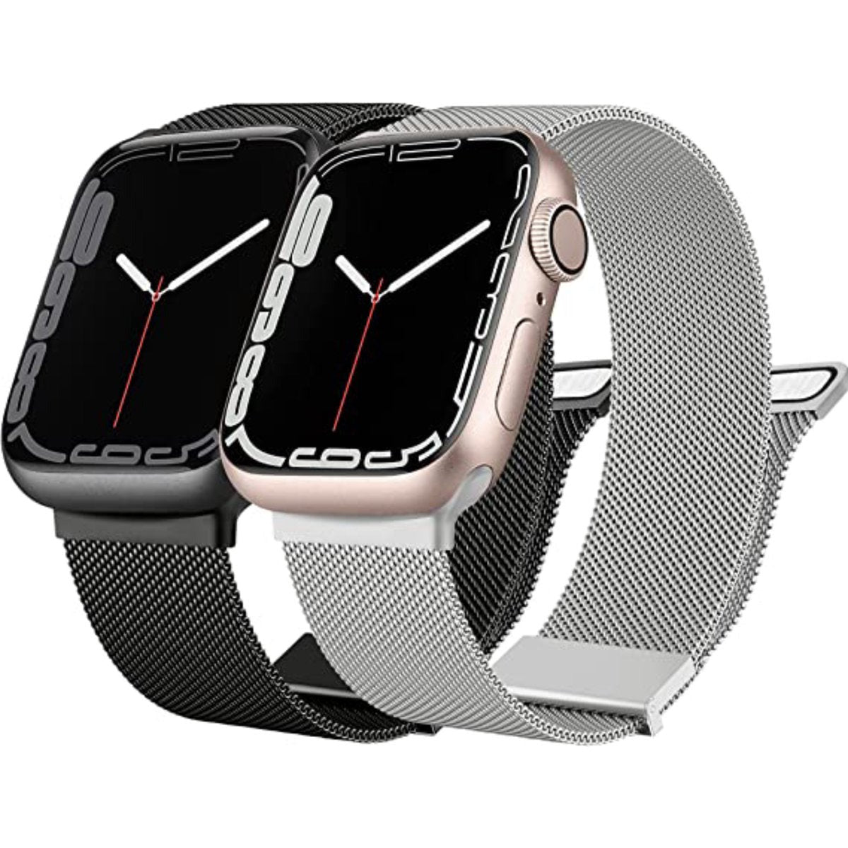 2 Stuks | RVS | Milanese Vervangende Smartwatch Band | Stalen Magnetische Horlogeband | Stalen Bandvervanging van Roestvrij staal | Horlogeband Accessoires | Geschikt Voor Apple Watch | 42mm / 44mm / 45mm | Zilver / Zwart