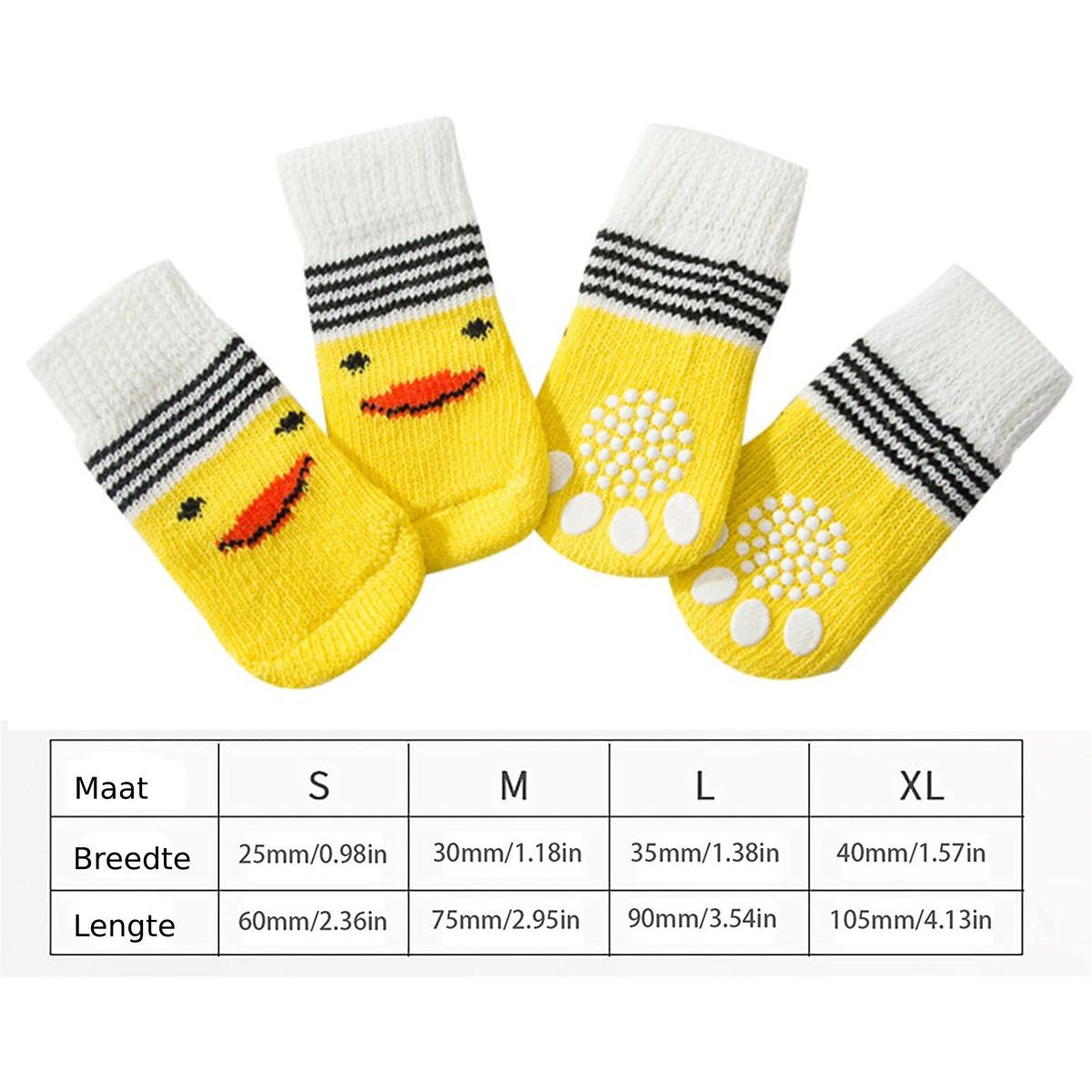 4 Stuks - Antislip Hondensokken - Schattige Huisdier Sokken - Bescherming voor Kleine en Middelgrote Honden - Modieuze en Functionele Pootbescherming - Stretch Materiaal - Eendjes - Geel - Maat L