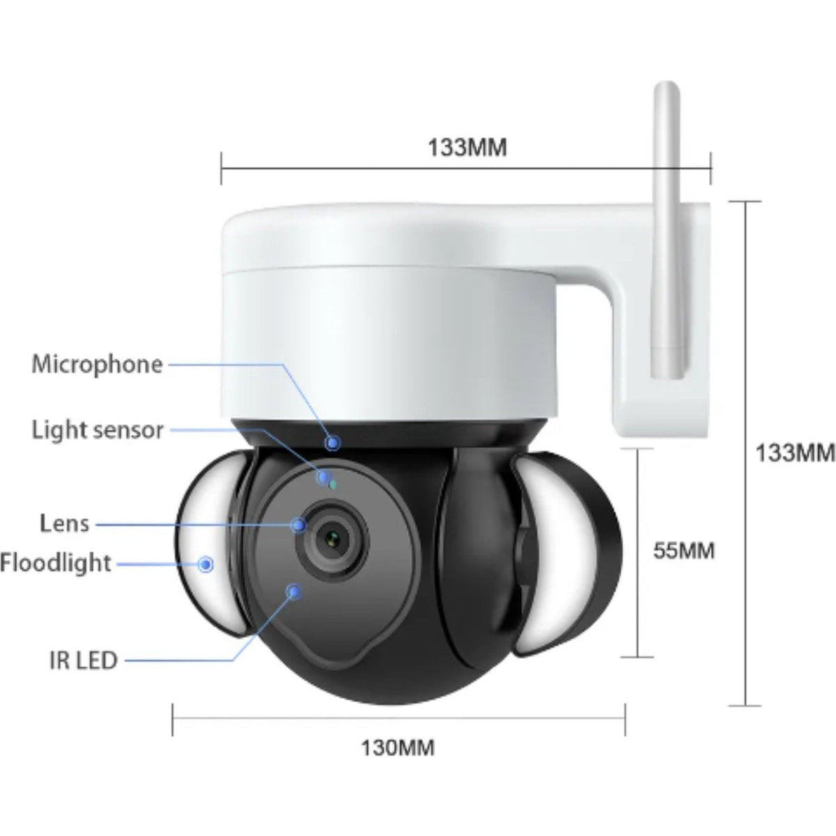 Uitgebreide Outdoor 5MP PTZ WiFi Bewakingscamera - IP66 Waterdicht - Compatibel Met App - Met Tweerichtingsaudio - Menselijke Detectie & Schijnwerper - Wit
