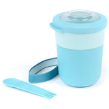 Amuse Life Lunchpot Ontbijtbeker – Ontbijt- en Lunchpot met 2 Compartimenten – 500ml + 150ml – Inclusief Spork en Elastische Band – Handig, Lekvrij en Stijlvol – Blauw – Voor School, Werk en Onderweg